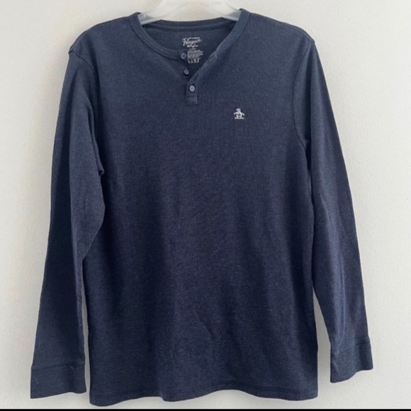 Original Penguin MEN POLO T- Shirt Size Large Long Sleeve Navy Blue Color Cotton - Picture 1 of 8